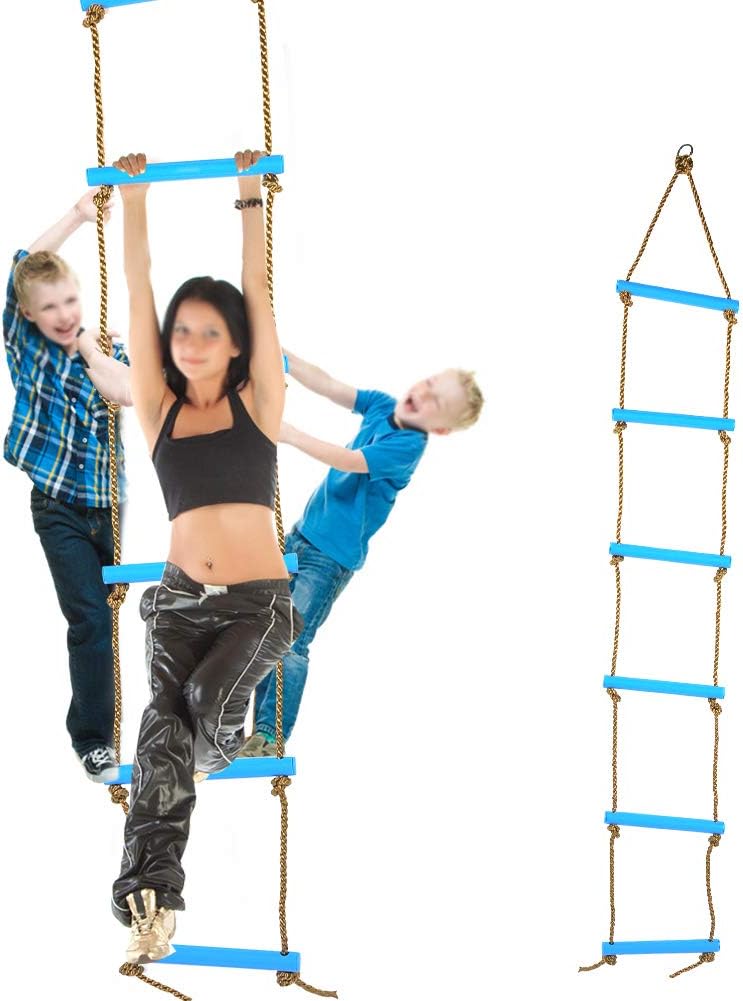 woobles 6.5 ft. Climbing Rope Ladder for Kids - Swing Set Accessories - Playground Hanging Ladder for Swing Set - Tree Ladder Toy for Boys Children, Climbing Ladder Toy Exercise Equipment(Blue) - Image 1